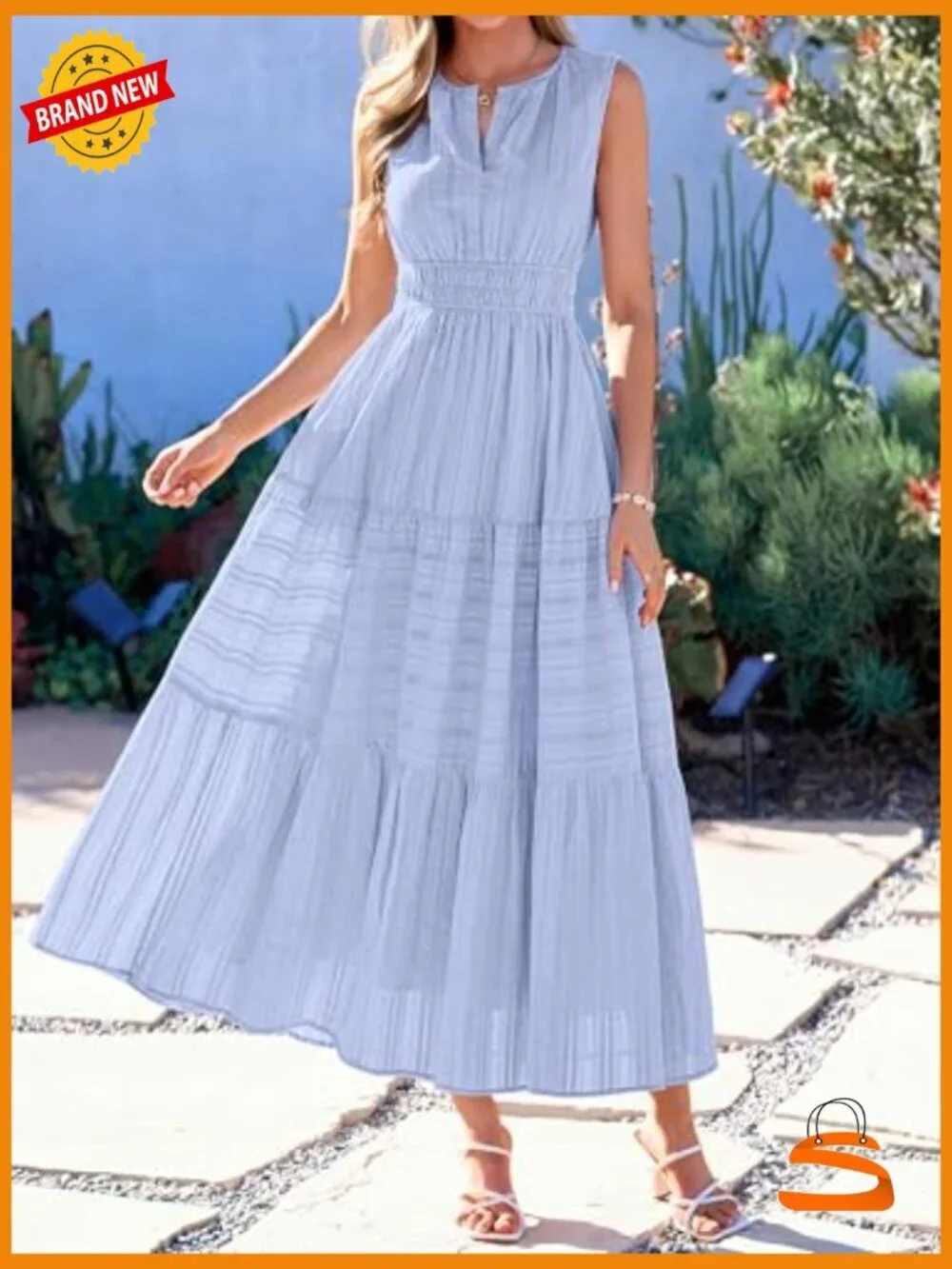 Sleeveless V-Neck Maxi Dress with Pockets Flowy Boho Casual Beach Vacation - Picture 2 of 7